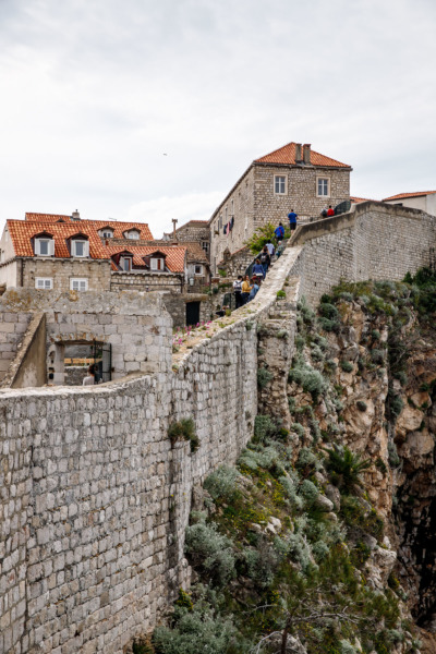 Walking the medieval wall surrounding Dubrovnik, Croatia