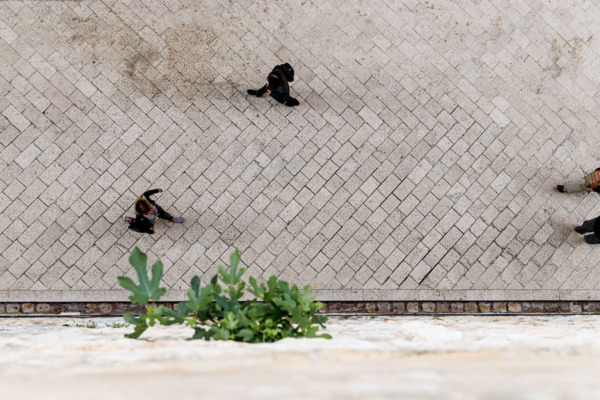 Looking down on the street below from high on the medieval wall Dubrovnik, Croatia