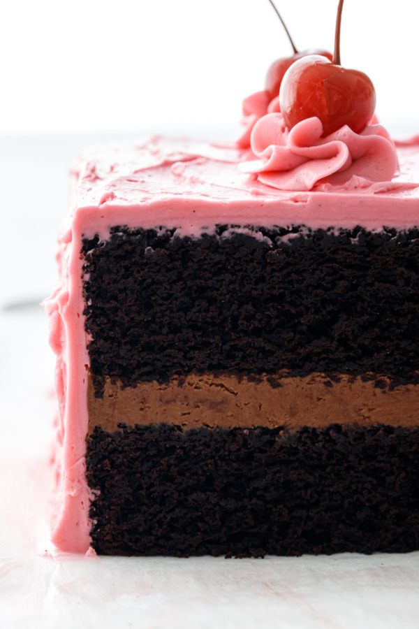 Closeup Chocolate Maraschino Layer Cake