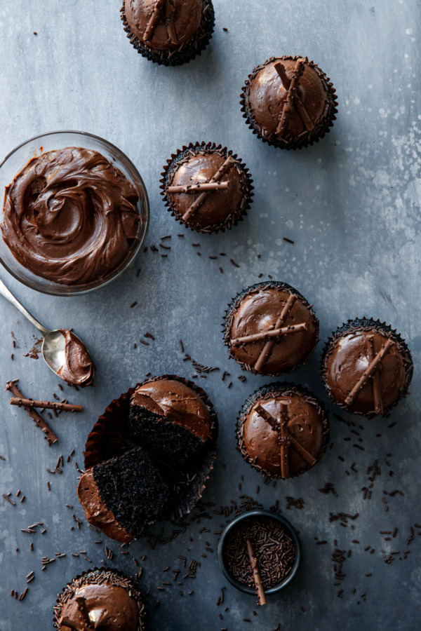 Cupcakes from above: Ultimate Chocolate Cupcakes with Chocolate Frosting