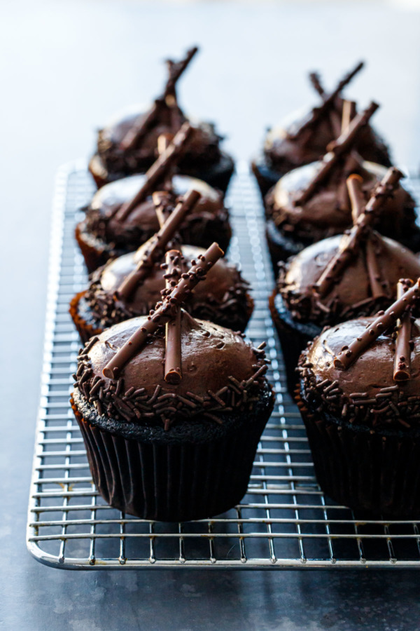 Ultimate Chocolate Cupcakes all in a row