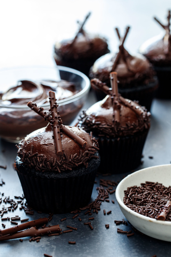 Ultimate Chocolate Cupcakes with Chocolate Frosting and Chocolate Sprinkles
