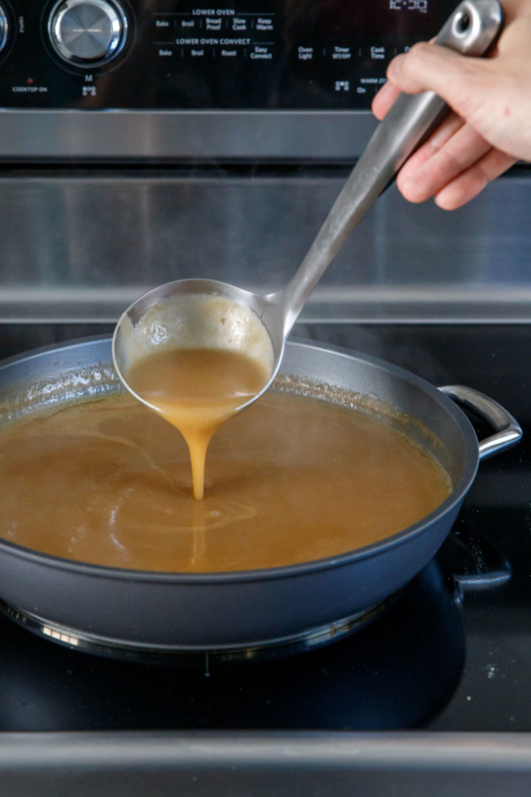 The final gravy is thick and silky and robustly flavored