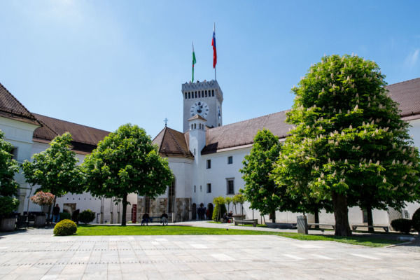 Central square of Ljubljana Grad castle in Slovenia