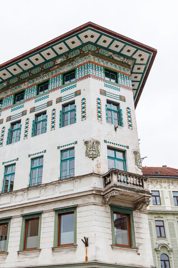 The Art Nouveau style Hauptmann House in Prešeren Square, Ljubljana, Slovenia