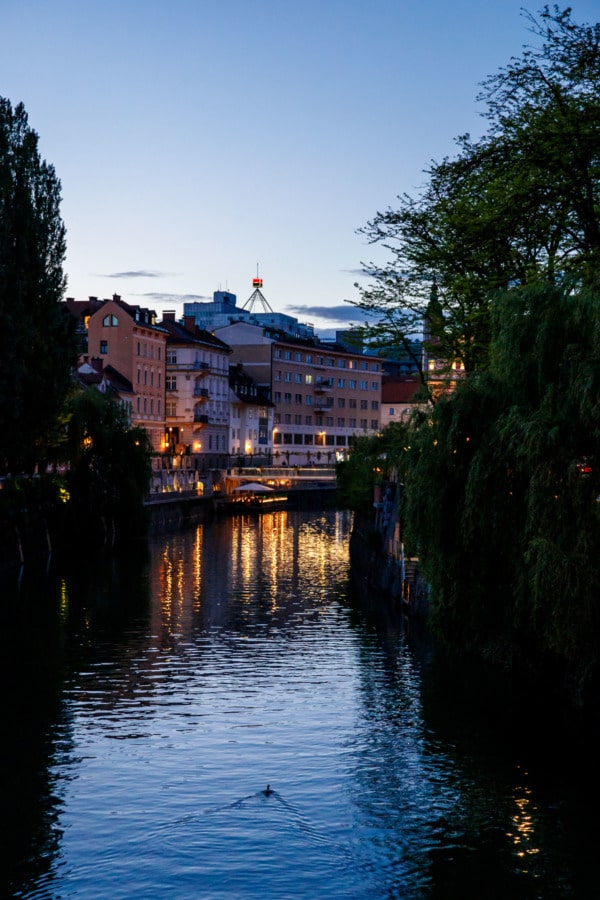 Along the Ljubljanica river at night, Ljubljana, Slovenia