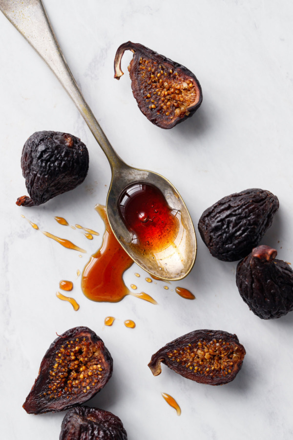 Spoonful of Homemade Fig Syrup made with dried Mission figs