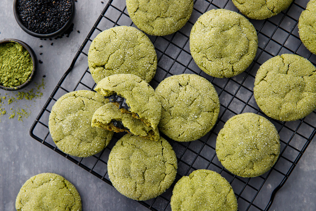 Black Sesame-Stuffed Matcha Sugar Cookies