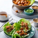 Baked Tofu Lettuce Wraps with Spicy Peanut Sauce