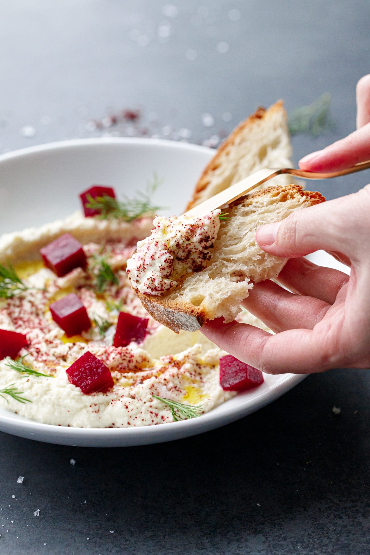 Whipped Almond Dip with Pickled Beets & Sourdough Love and Olive Oil