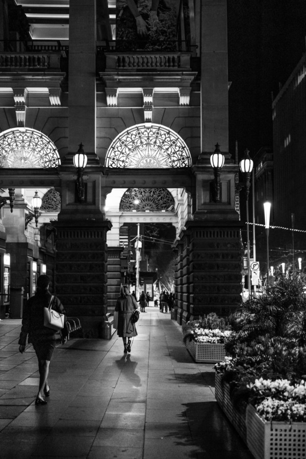 Black and white street photography with people, Melbourne, Australia