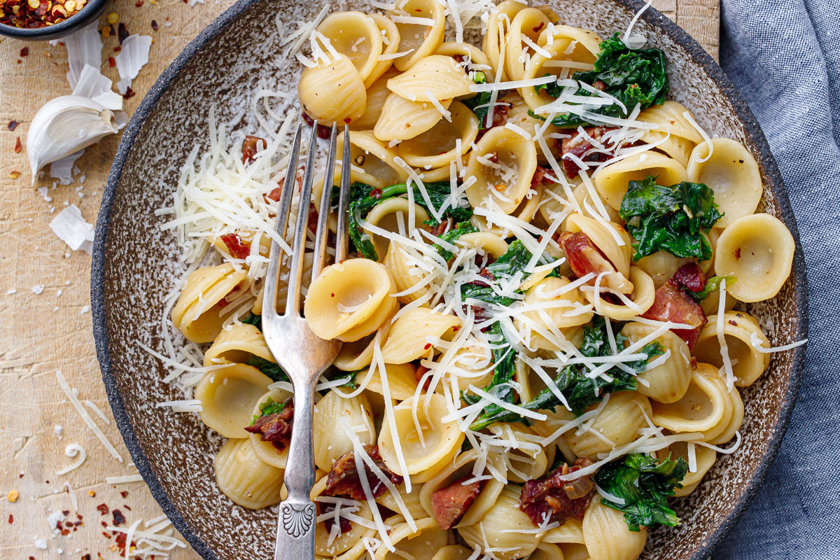 Orecchiette with Bacon and Wilted Frisée