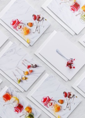 Flatlay Jam greeting cards on a marble background