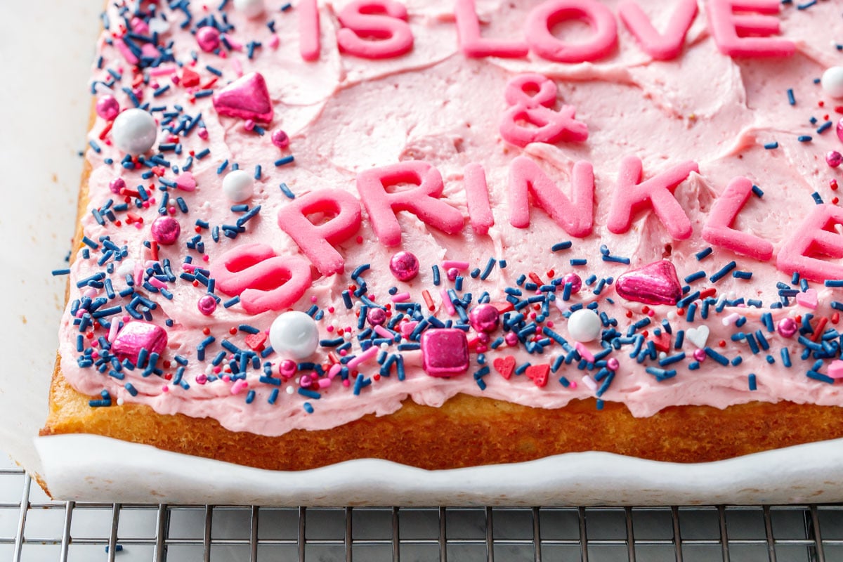 Yellow Sheet Cake with Strawberry Rose Buttercream