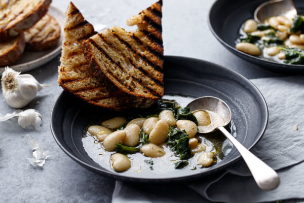 Brothy Beans & Greens with Grilled Bread