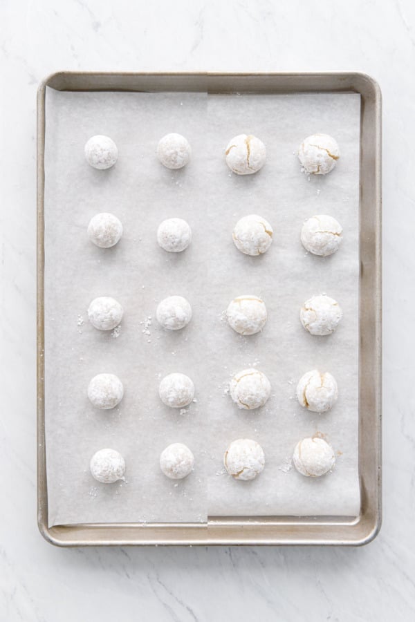 Split screen showing the cookies Before and After baking.