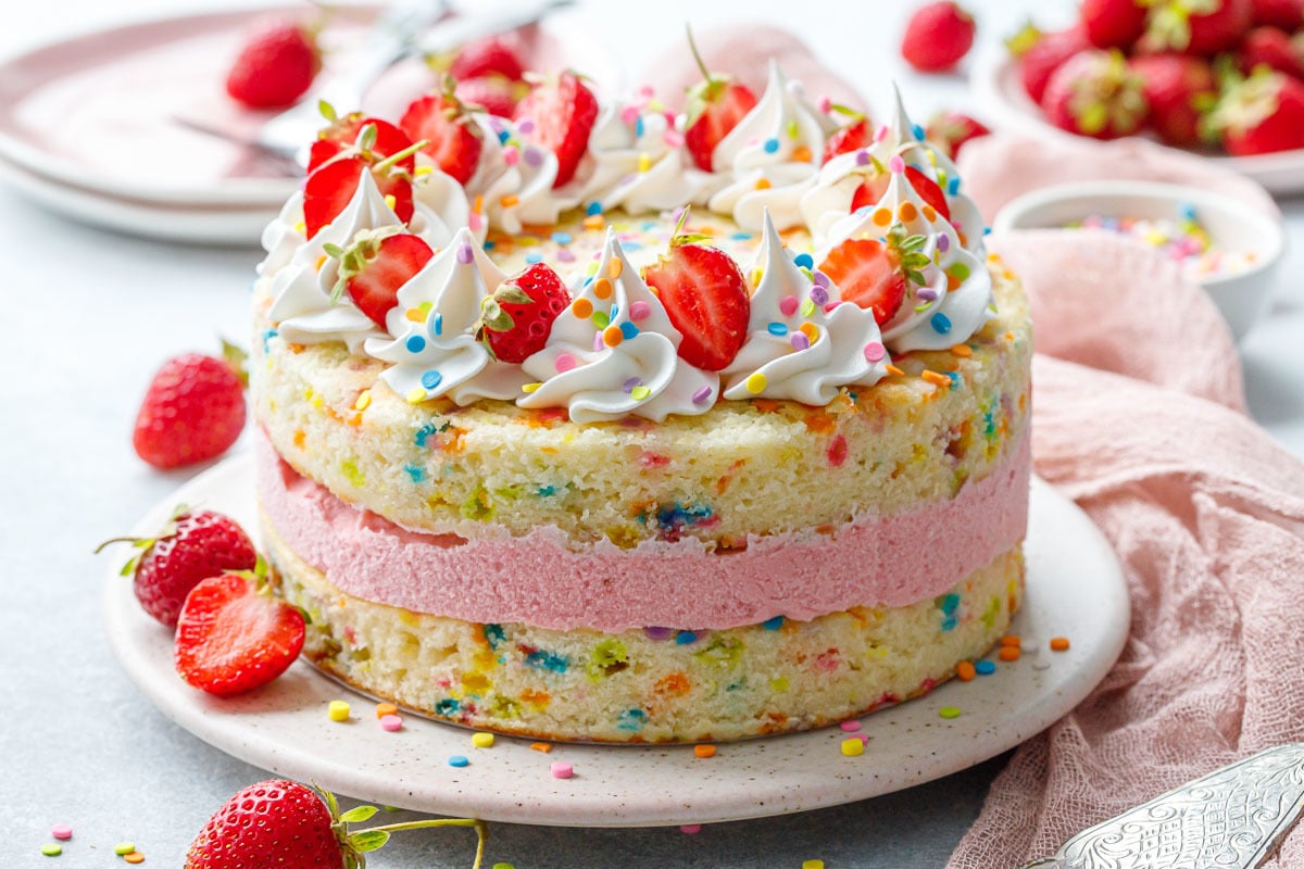 Strawberry Funfetti Ice Cream Cake