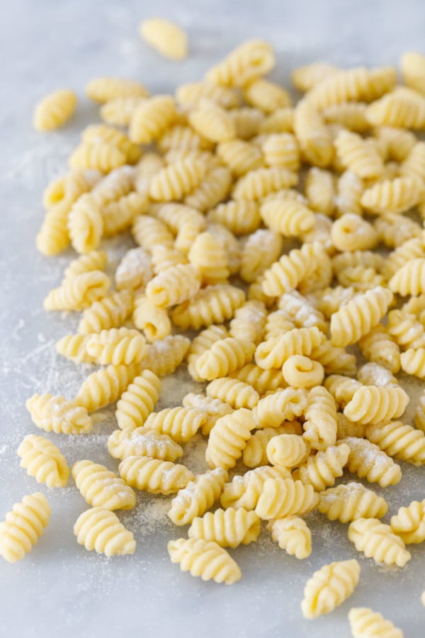 Closeup, pile of gnochetti sardi homemade sourdough pasta