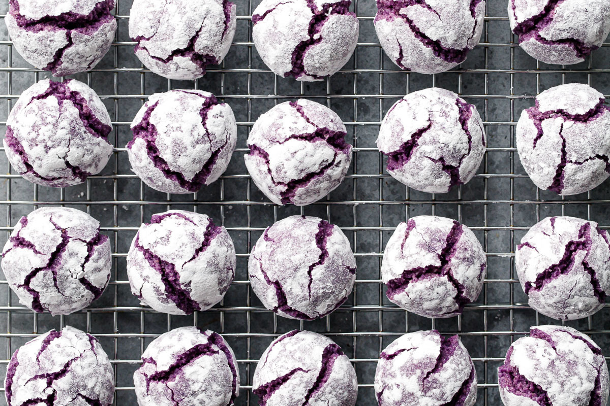 Ube Amaretti Crinkle Cookies