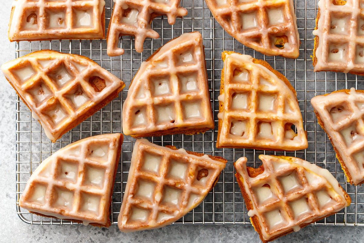 Pumpkin Donut Waffles with Vanilla Cardamom Glaze Love and Olive Oil