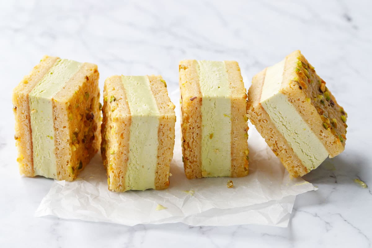 Pistachio Blondie Ice Cream Sandwiches