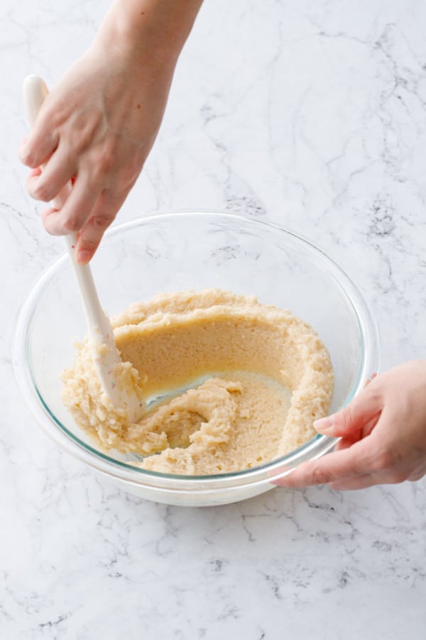 After mixing, the dough will look like a smooth paste.