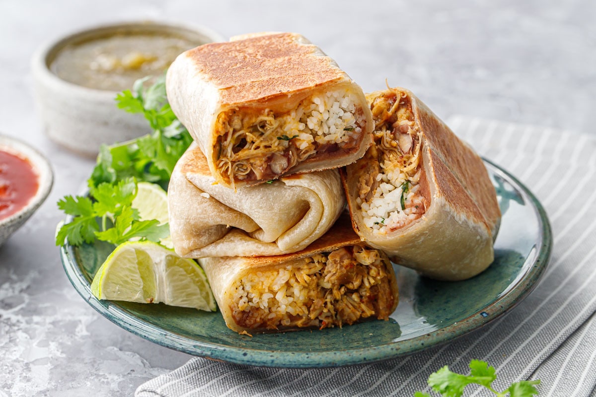 Crispy Chicken, Rice, & Bean Burritos