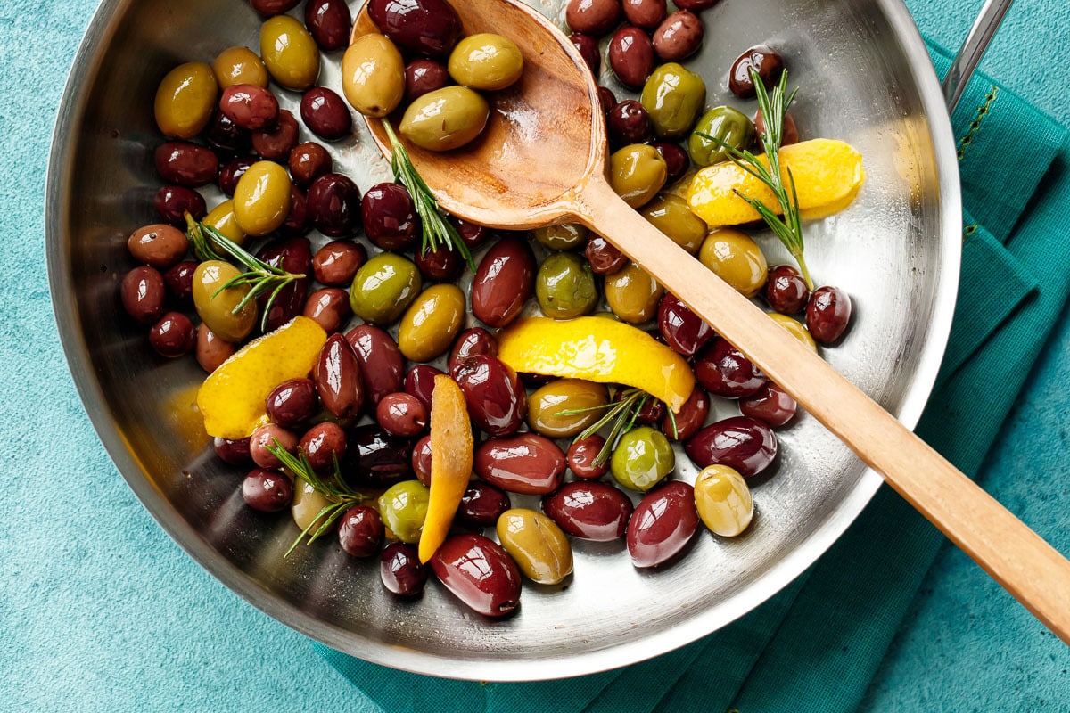 Warm Sautéed Olives with Lemon & Rosemary