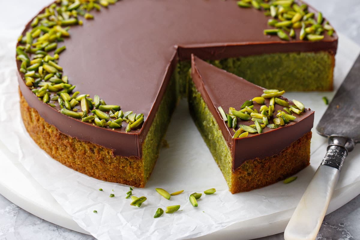 Flourless Pistachio Cake with Chocolate Ganache