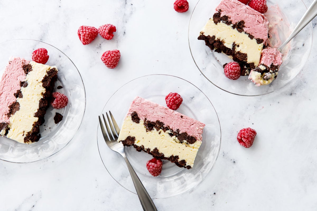 Raspberry & Passion Fruit Semifreddo with Chocolate Crumbs