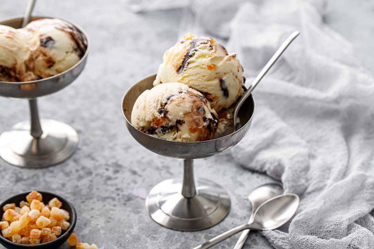 Candied Orange Ice Cream with Chocolate Fudge Swirl (Crema del Doge)