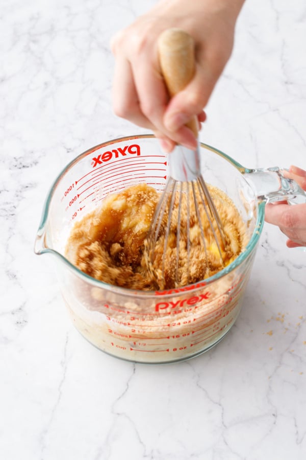 Whisk wet ingredients until evenly incorporated and mostly smooth.
