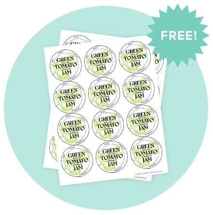 Mockup of FREE printable Green Tomato Jam canning labels.