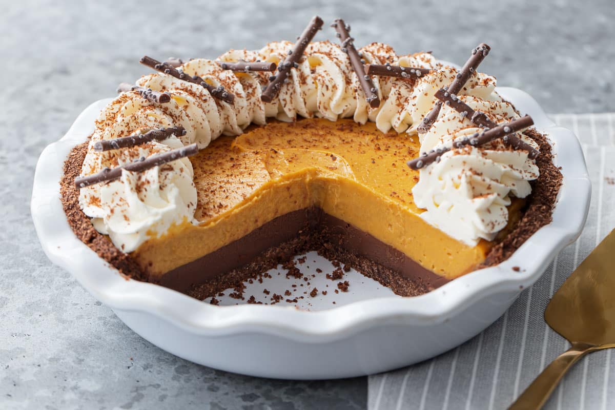 Black Bottom Pumpkin Cream Pie with Chocolate Ganache
