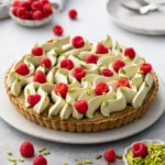 Raspberry & Pistachio Frangipane Tart with Whipped Pistachio Ganache