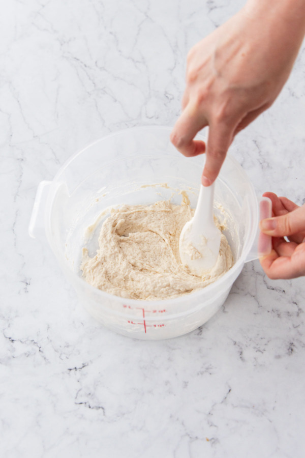 Mixing together the pre-ferment mixture to sit overnight.