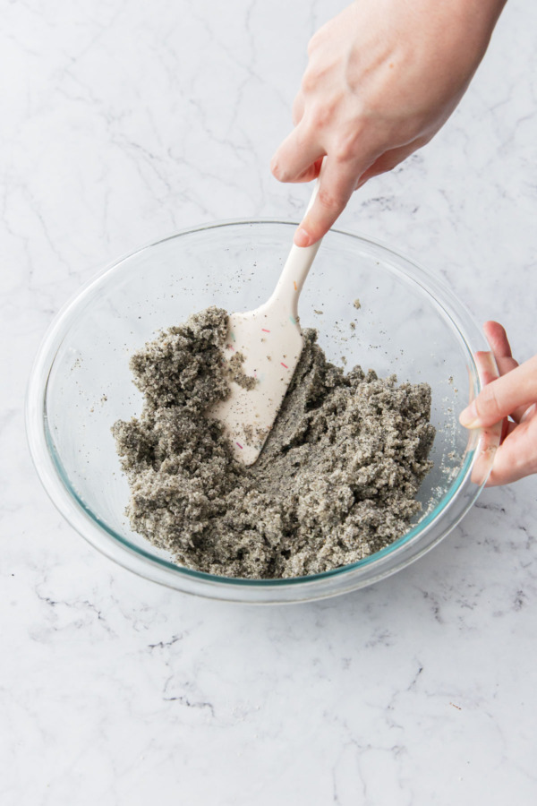 After mixing, the dough will be evenly moistened with no streaks of dry flour remaining.
